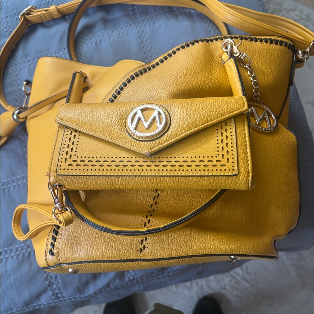 mia k. Collection shoulder/ Crossbody bag and wristlet set. Mustard yellow